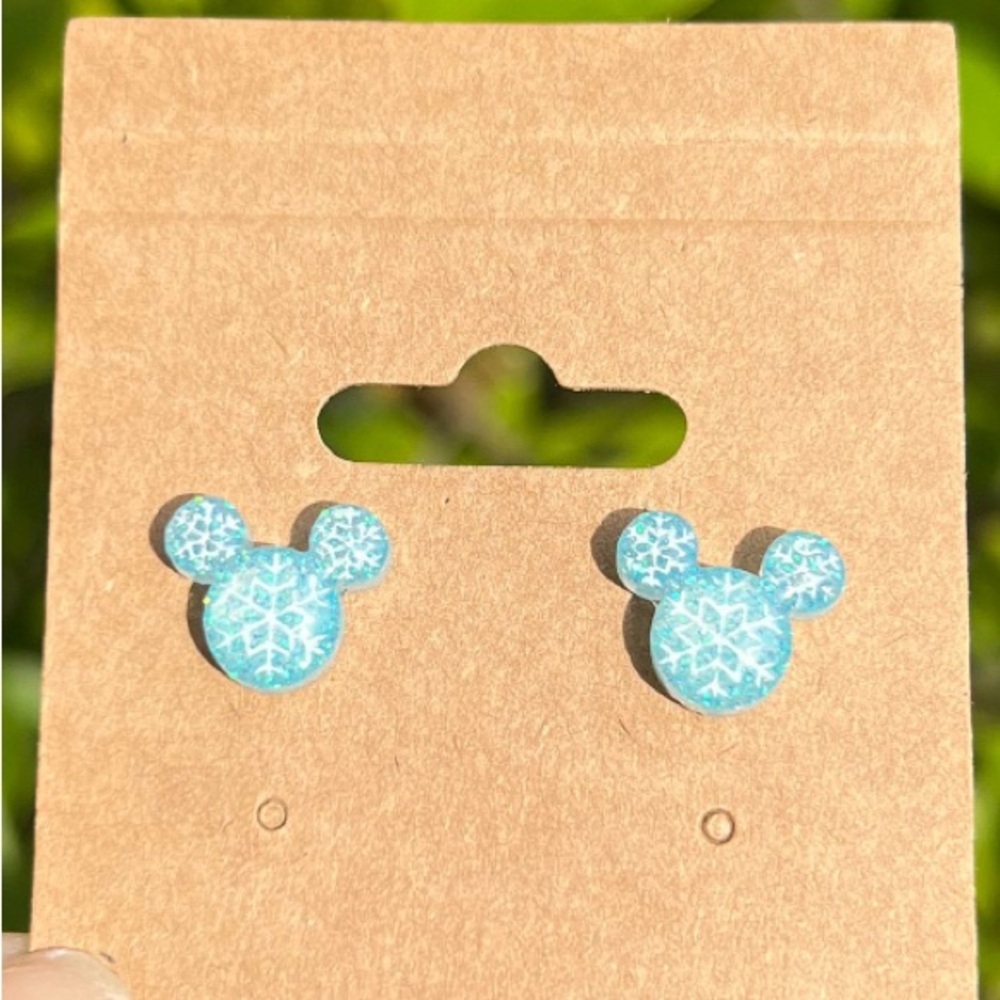 Disney Mouse Ears Snowflake Resin Stud Earrings, Christmas Earrings, Nickel Free